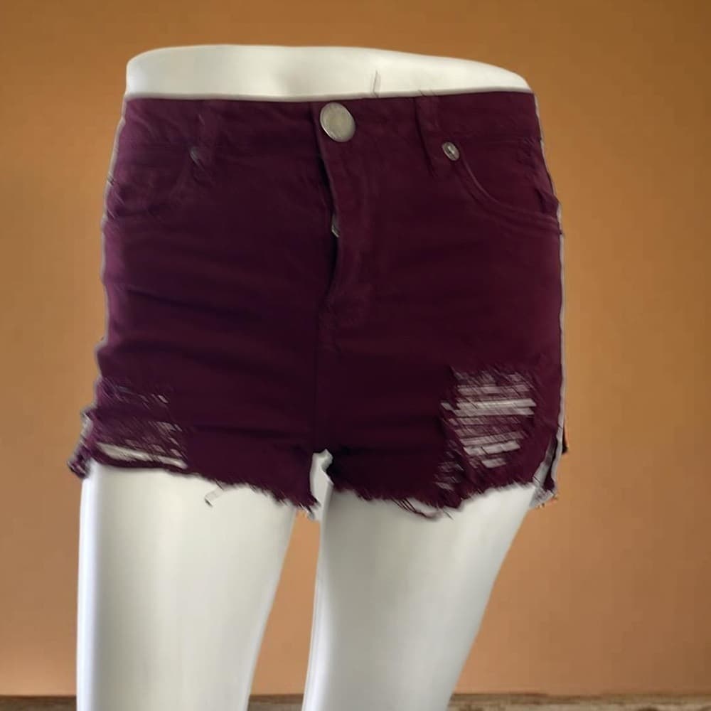 Boom Boom Jeans Distressed Shorts Burgundy size 3 - Thumbnail 4