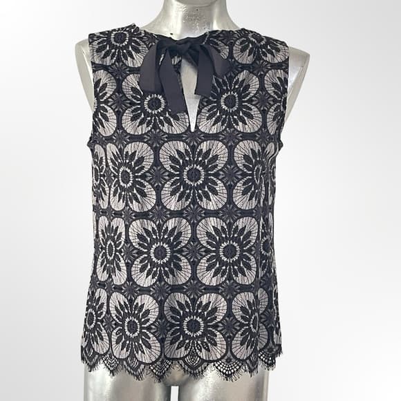 Cute Unbranded Sleeveless Black Lace Overlay Tie-Neck Top - Thumbnail 5