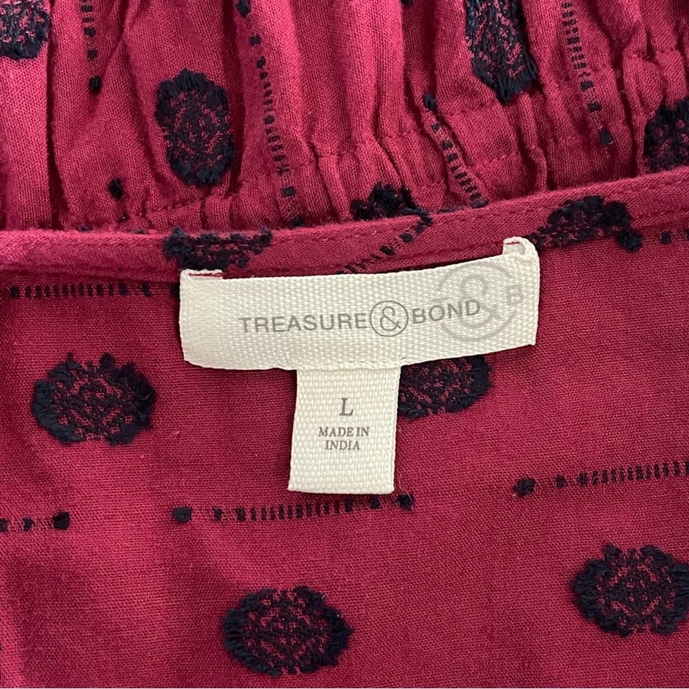 Treasure & Bond Burgundy V-Neck Polka Dot Peplum Blouse - Thumbnail 3