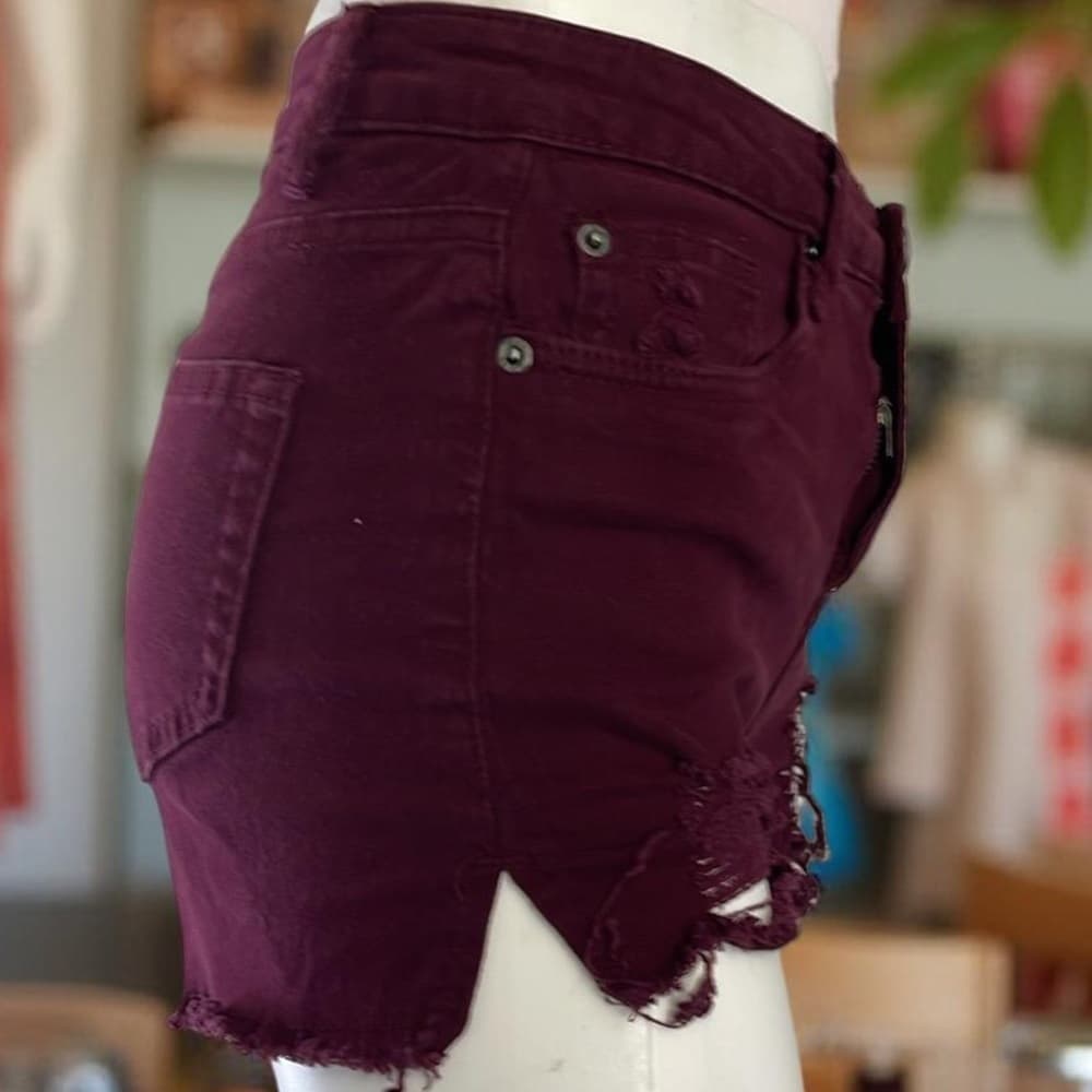 Boom Boom Jeans Distressed Shorts Burgundy size 3 - Thumbnail 2