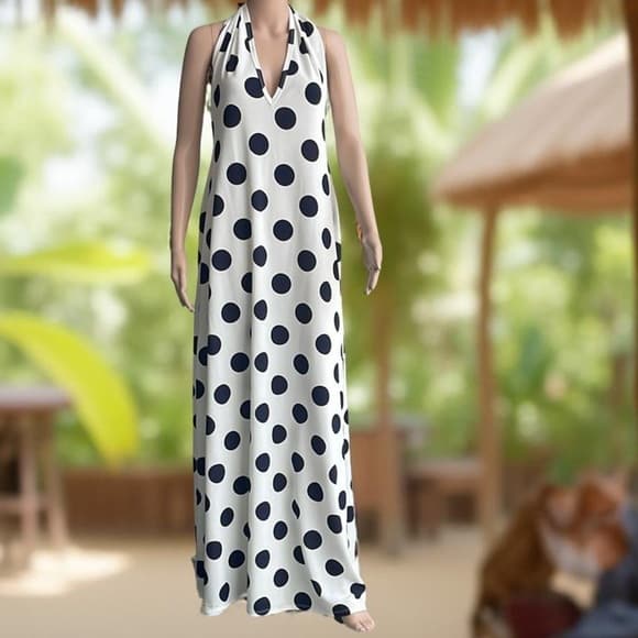 Karen T Design - White and Black Polka Dot Maxi Dress Size M - Thumbnail 5