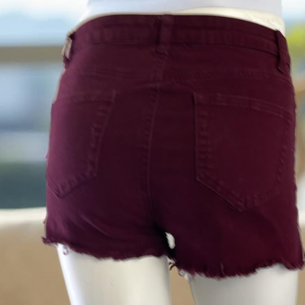 Boom Boom Jeans Distressed Shorts Burgundy size 3 - Thumbnail 3