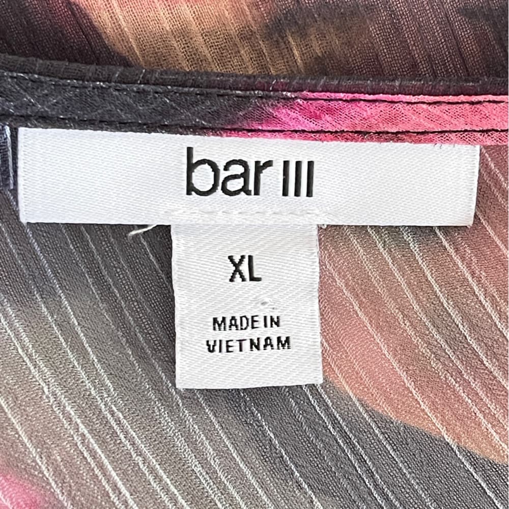 Bar III Black Blouse with Pink Floral Tie-Front - Thumbnail 3
