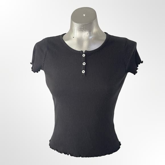 Art Class Black Ribbed Short Sleeve Henley Top - Thumbnail 5