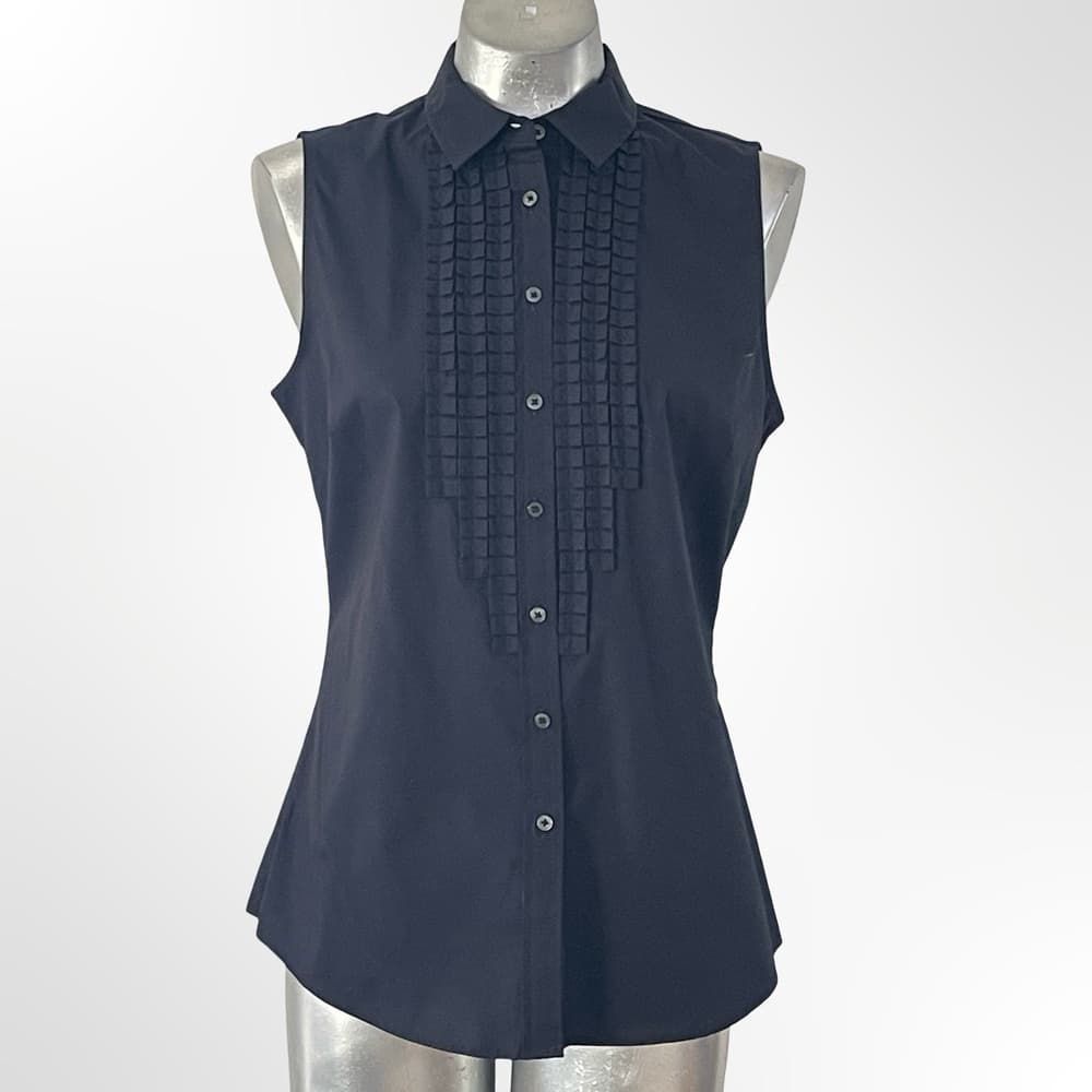 Banana Republic Sleeveless Navy Pintuck Button-Front Blouse NWT - Thumbnail 5