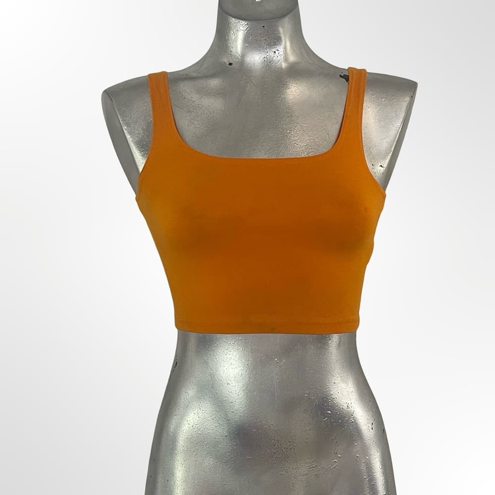 Women's Square Neck Crop Tank Top - Orange - Thumbnail 5
