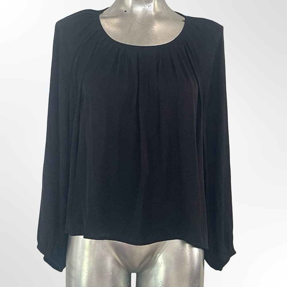 a new day Black Long-Sleeve Scoop Neck Pleated Blouse - Thumbnail 4