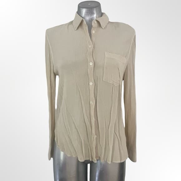 H&M Cream Button-Down Long Sleeve Shirt - Thumbnail 5