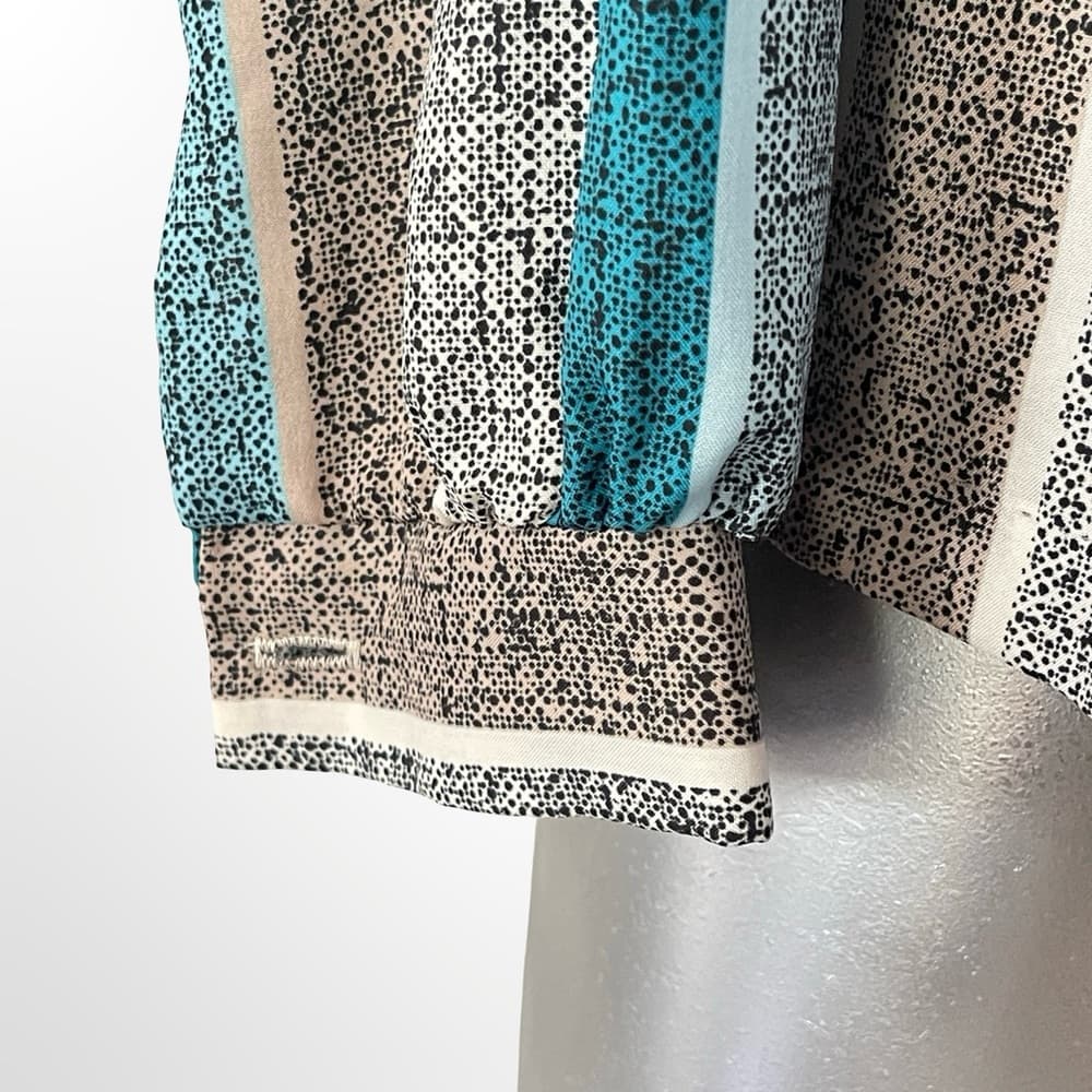 Women's Teal & Gray Striped Button-Up Silk Shirt - Thumbnail 3