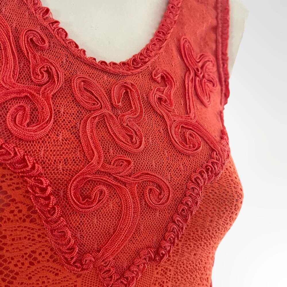 Free People Orange Lace and Tulle Soutache Embellished Tank Top - Thumbnail 2