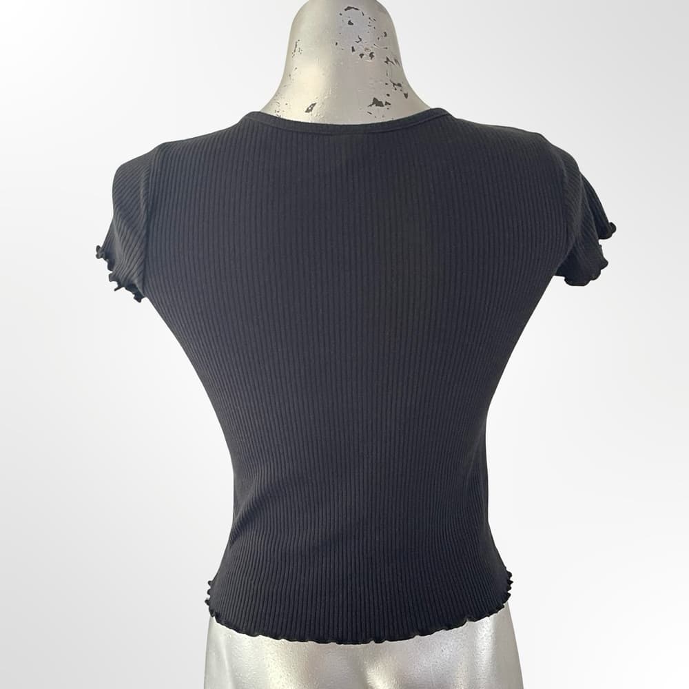 Art Class Black Ribbed Short Sleeve Henley Top - Thumbnail 2
