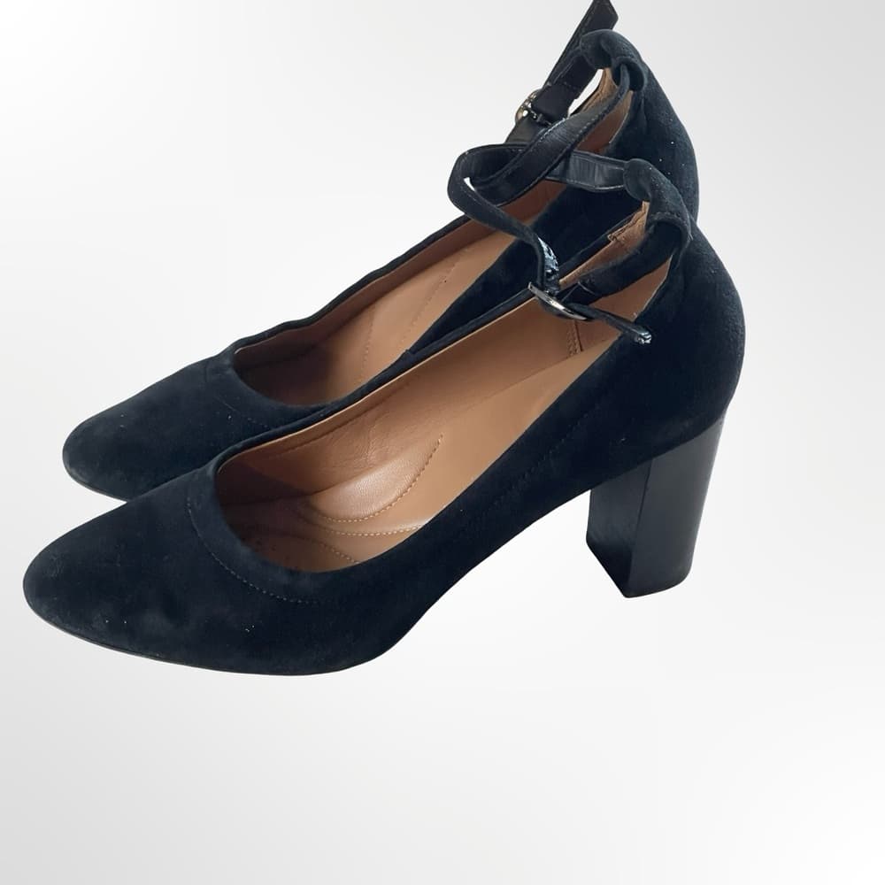 Clarks Black Suede Ankle-Strap Block Heels in 8.5 - Thumbnail 7