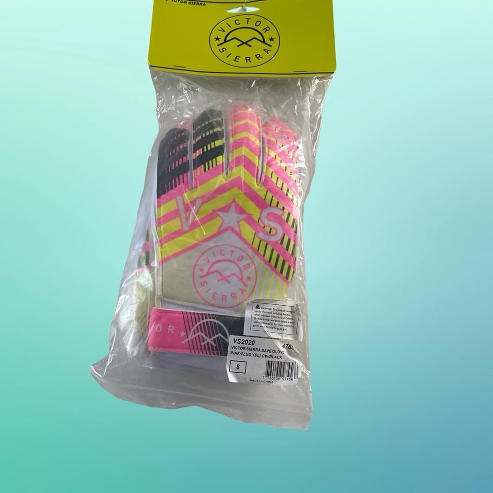 Victor Sierra Pink and Yellow Soccer Gloves in size 8 NWT - Thumbnail 2
