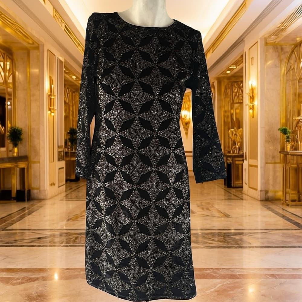 Topshop Black and Gold Geometric Dress in size 8 - Thumbnail 4
