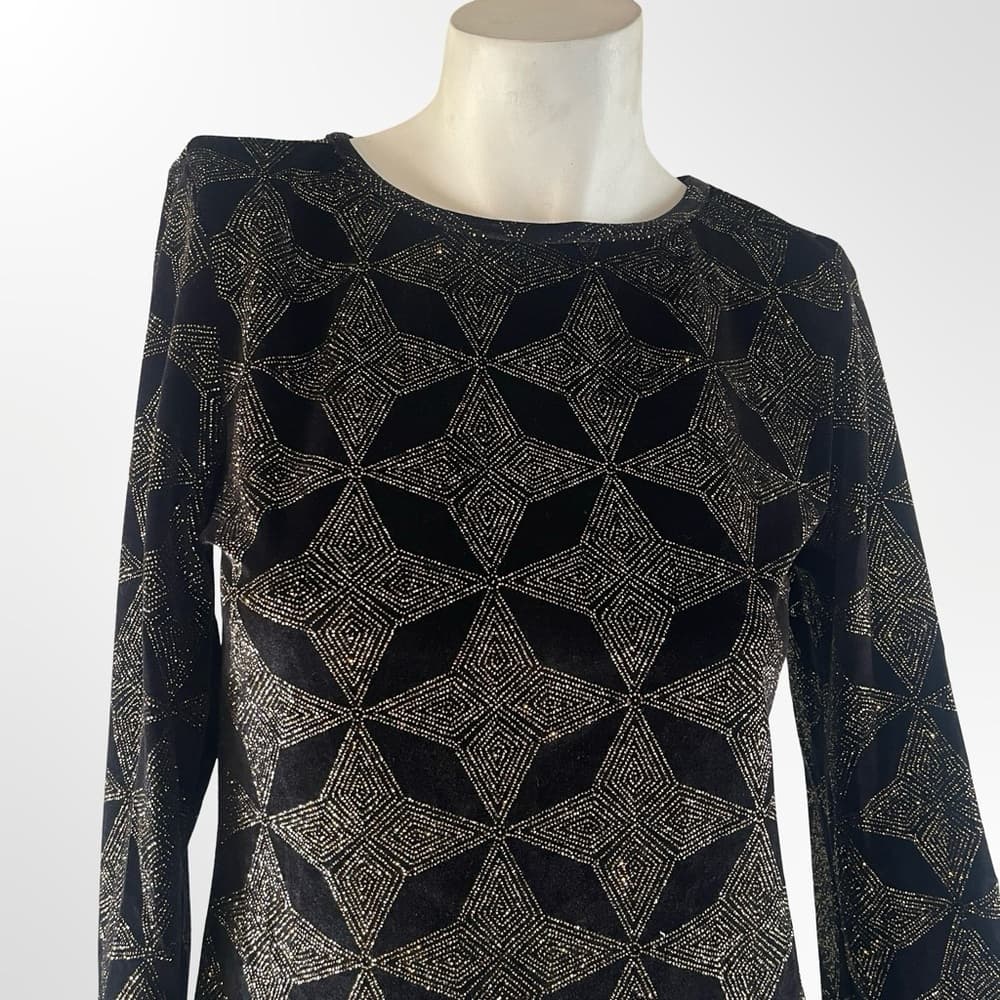 Topshop Black and Gold Geometric Dress in size 8 - Thumbnail 2