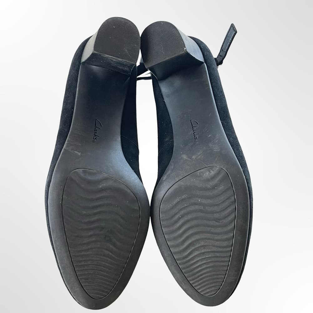 Clarks Black Suede Ankle-Strap Block Heels in 8.5 - Thumbnail 5