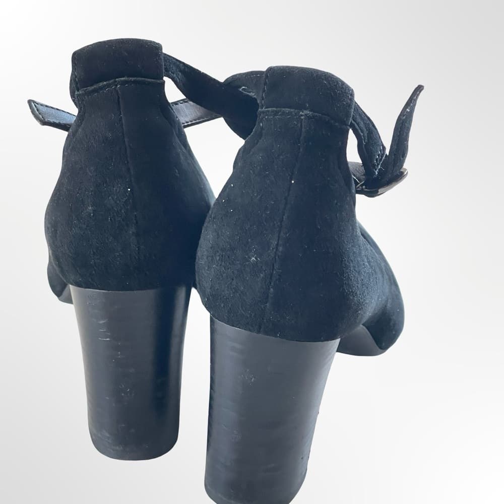 Clarks Black Suede Ankle-Strap Block Heels in 8.5 - Thumbnail 2