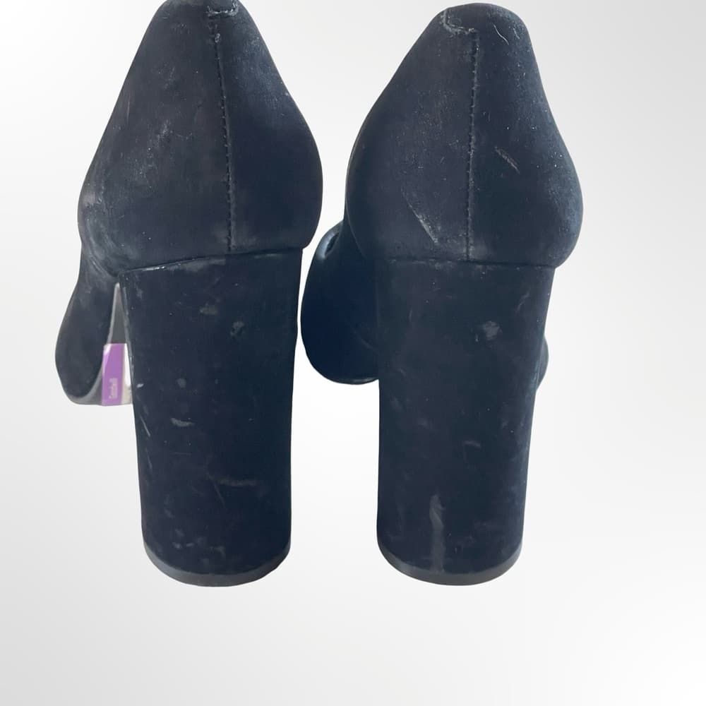 Steve Madden Black Suede Pointed Toe Block Heel Pumps - Thumbnail 3