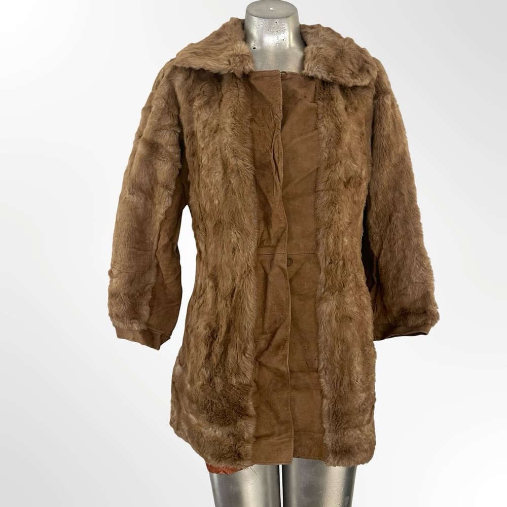 Vintage Brown Faux Fur Coat - Women's Jacket - Thumbnail 7