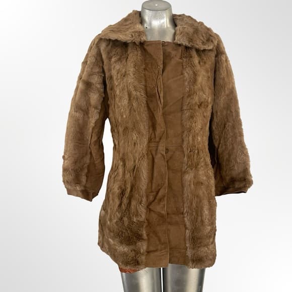 Vintage Brown Faux Fur Coat - Women's Jacket - Thumbnail 8