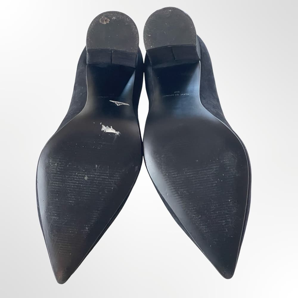 Steve Madden Black Suede Pointed Toe Block Heel Pumps - Thumbnail 6
