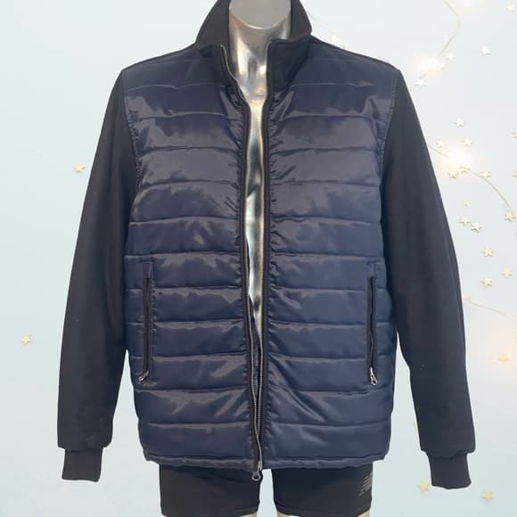 Men's Navy & Black Puffer Quilted Jacket in Large size - Thumbnail 8