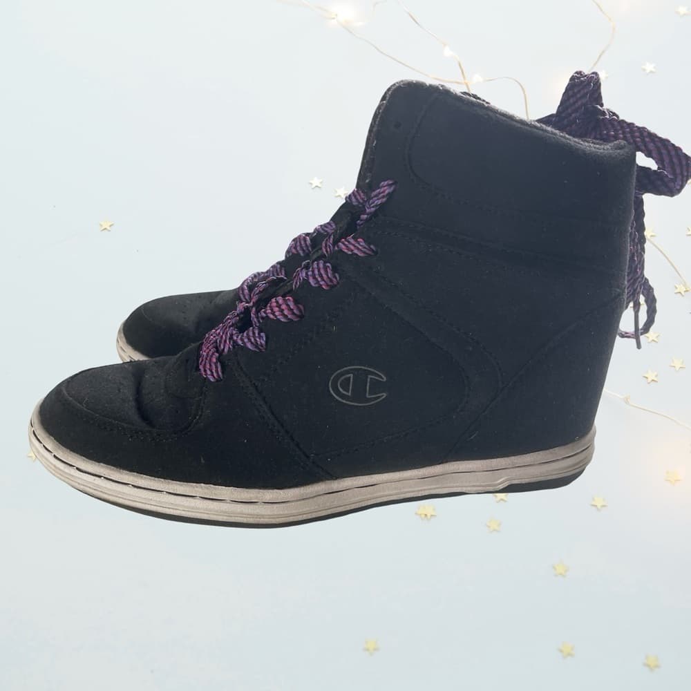Champion Women's Black and Purple High-Top Sneakers in size 7 - Thumbnail 2
