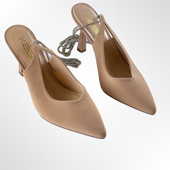 X2B Women's Pointed Toe Slingback Heels w Silver Lace NWOT - Thumbnail 8