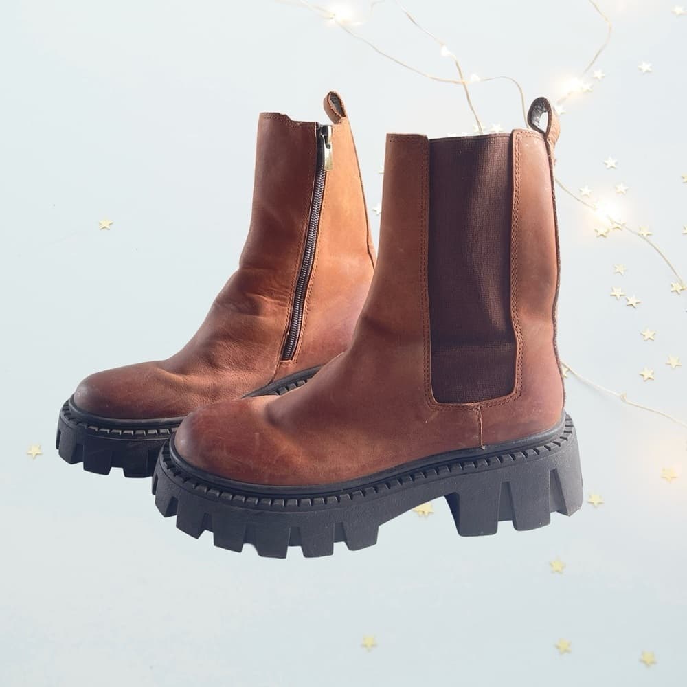 Steve Madden Chunky Brown Leather Ankle Boots size 5M - Thumbnail 7
