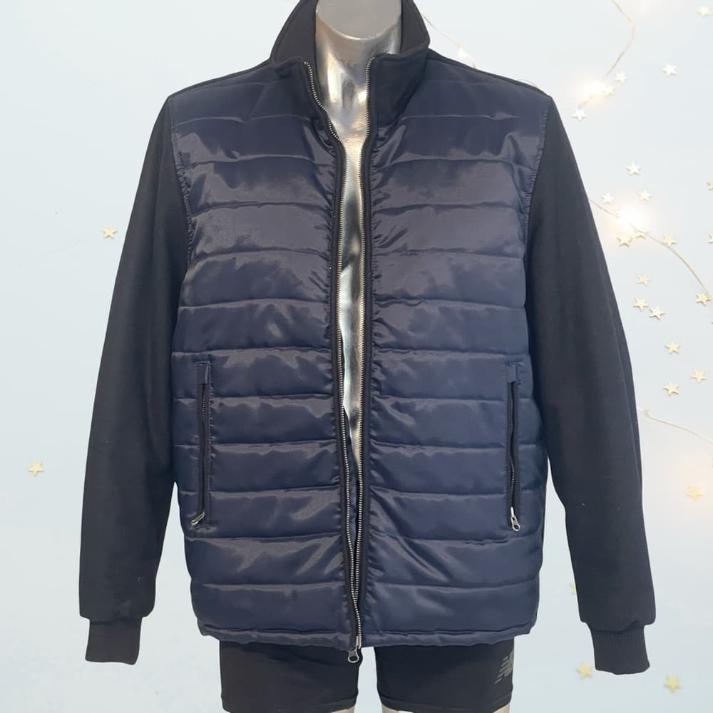 Men's Navy & Black Puffer Quilted Jacket in Large size - Thumbnail 7