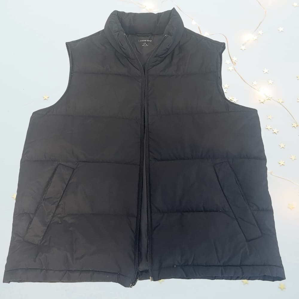 Lands' End Men's Black Puffer Vest in size L - Thumbnail 2