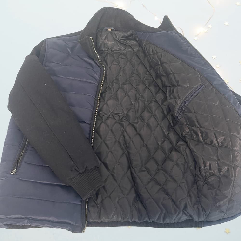 Men's Navy & Black Puffer Quilted Jacket in Large size - Thumbnail 2