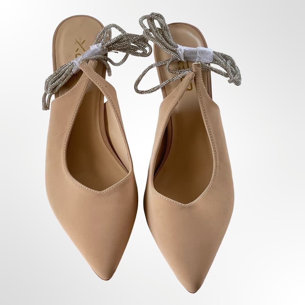 X2B Women's Pointed Toe Slingback Heels w Silver Lace NWOT - Thumbnail 2