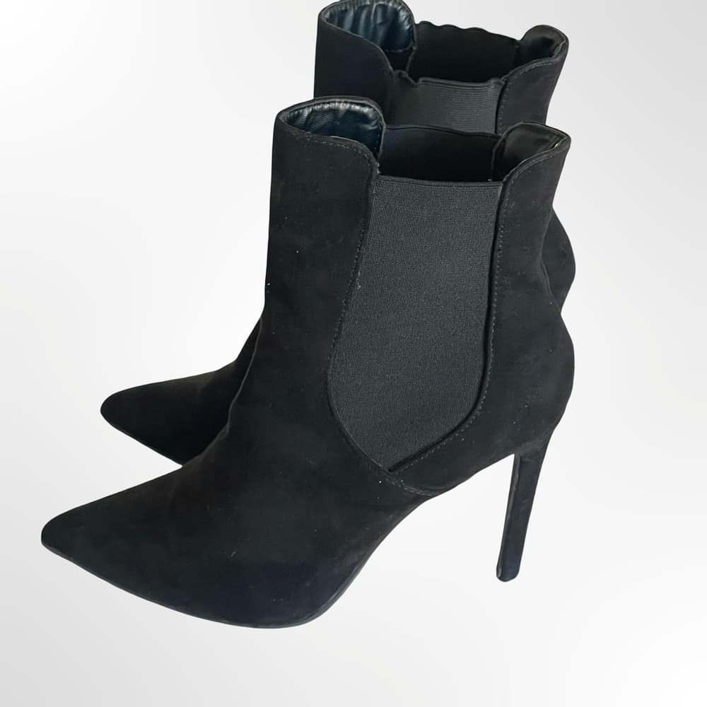 Black Suede Pointed-Toe Stiletto Ankle Boots in size 8 - Thumbnail 2