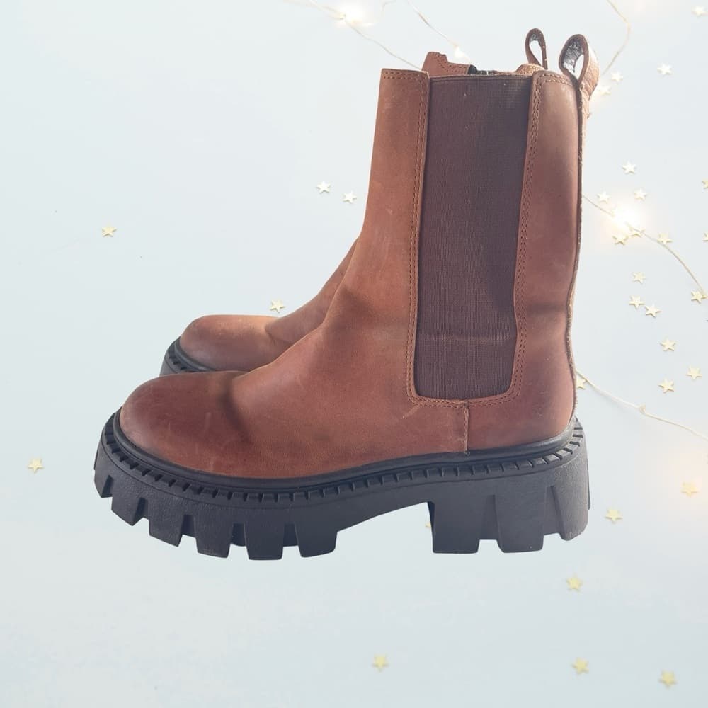 Steve Madden Chunky Brown Leather Ankle Boots size 5M - Thumbnail 4