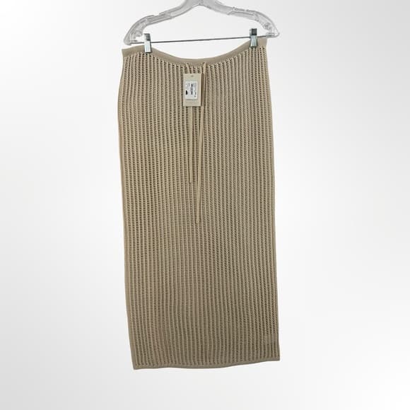 Elan Beige Knit Long Skirt with Vertical Rib Detail size S - Thumbnail 5