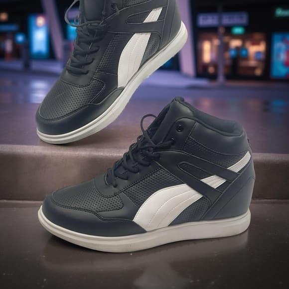 Calto Men's Black and White High-Top Height Raising Sneakers - Thumbnail 8