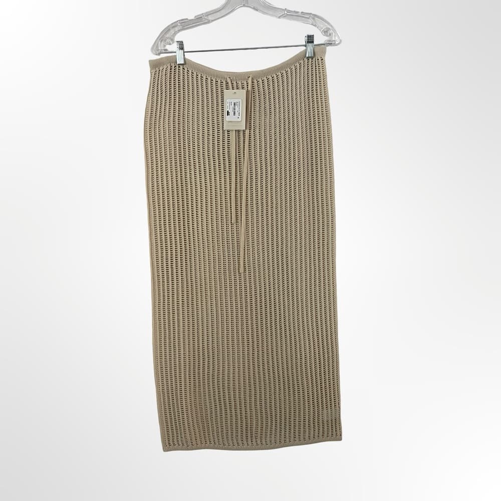Elan Beige Knit Long Skirt with Vertical Rib Detail size S - Thumbnail 4