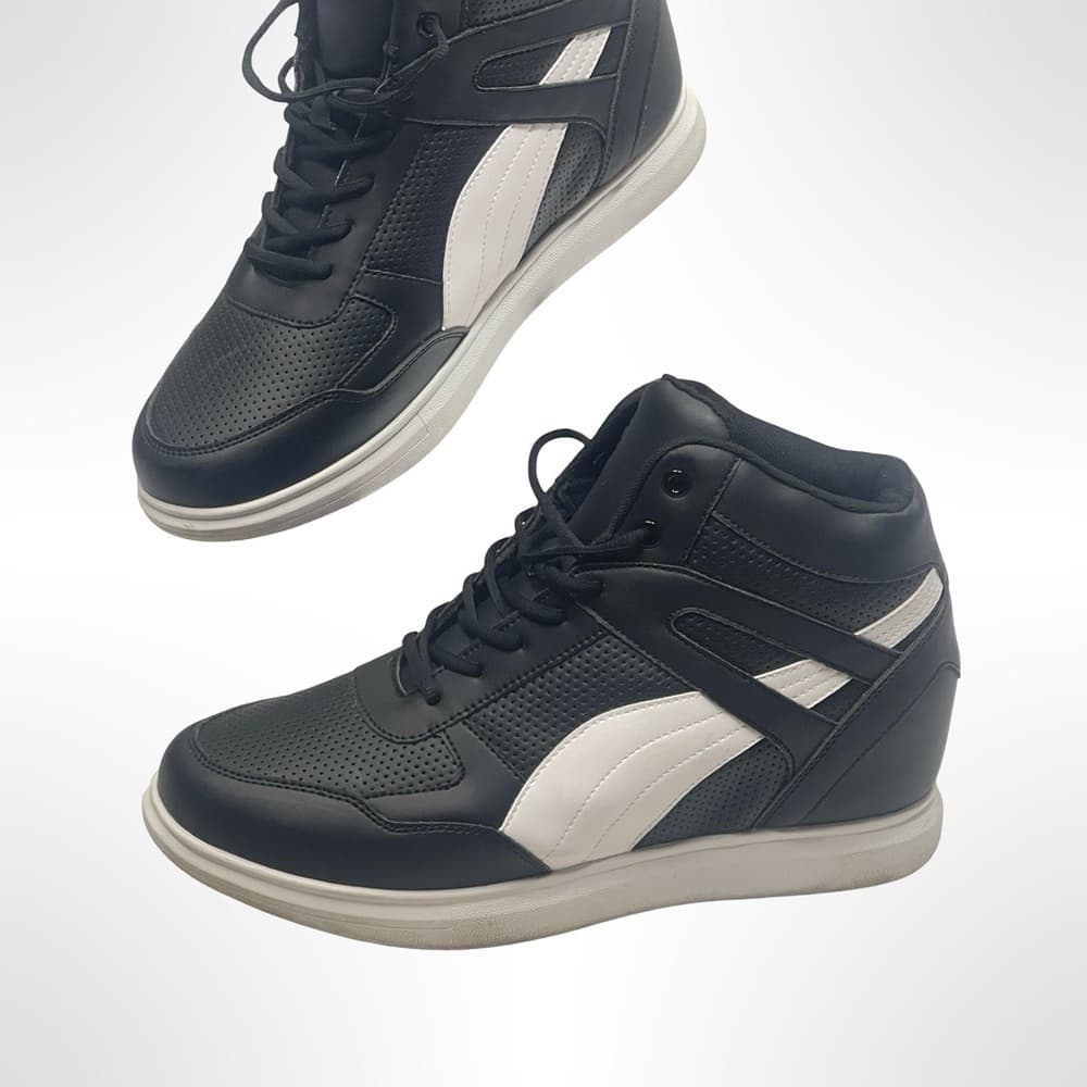 Calto Men's Black and White High-Top Height Raising Sneakers - Thumbnail 4