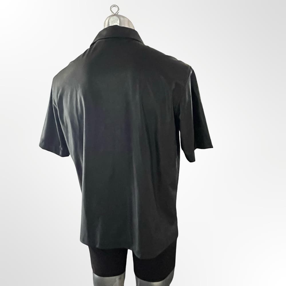Medium Black Short Sleeve Button-Up Rubber like Shirt - Thumbnail 2