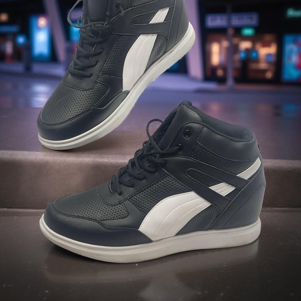 Calto Men's Black and White High-Top Height Raising Sneakers - Thumbnail 7