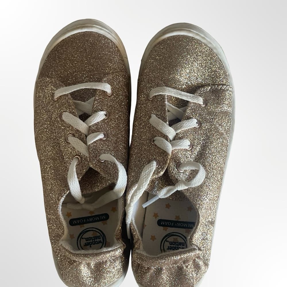 wonder nation Glitter Lace-Up Sneakers in Gold&White size 4 - Thumbnail 3