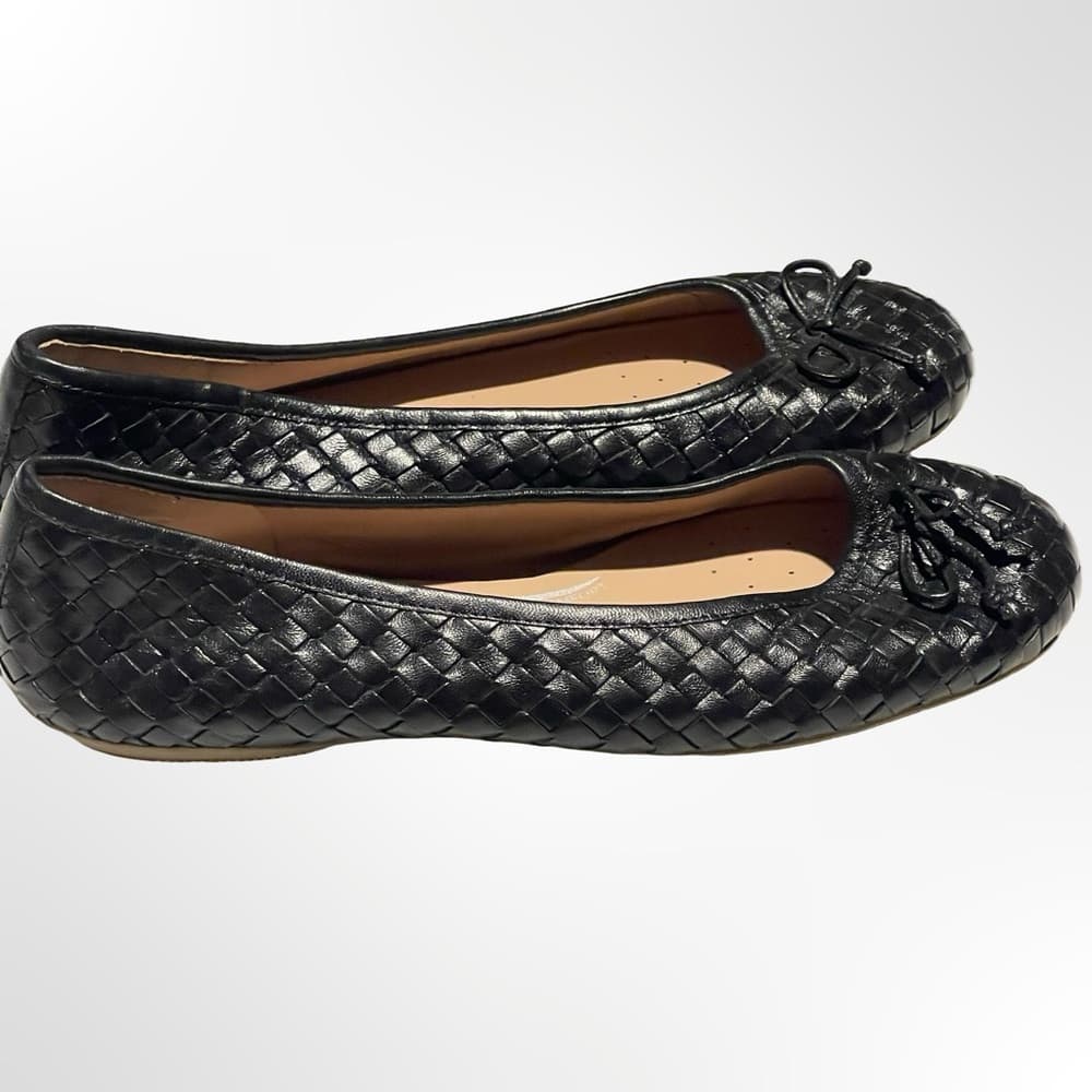 GEOX Women's Black Woven Ballet Flats with Bow in size 39 NWOT - Thumbnail 2