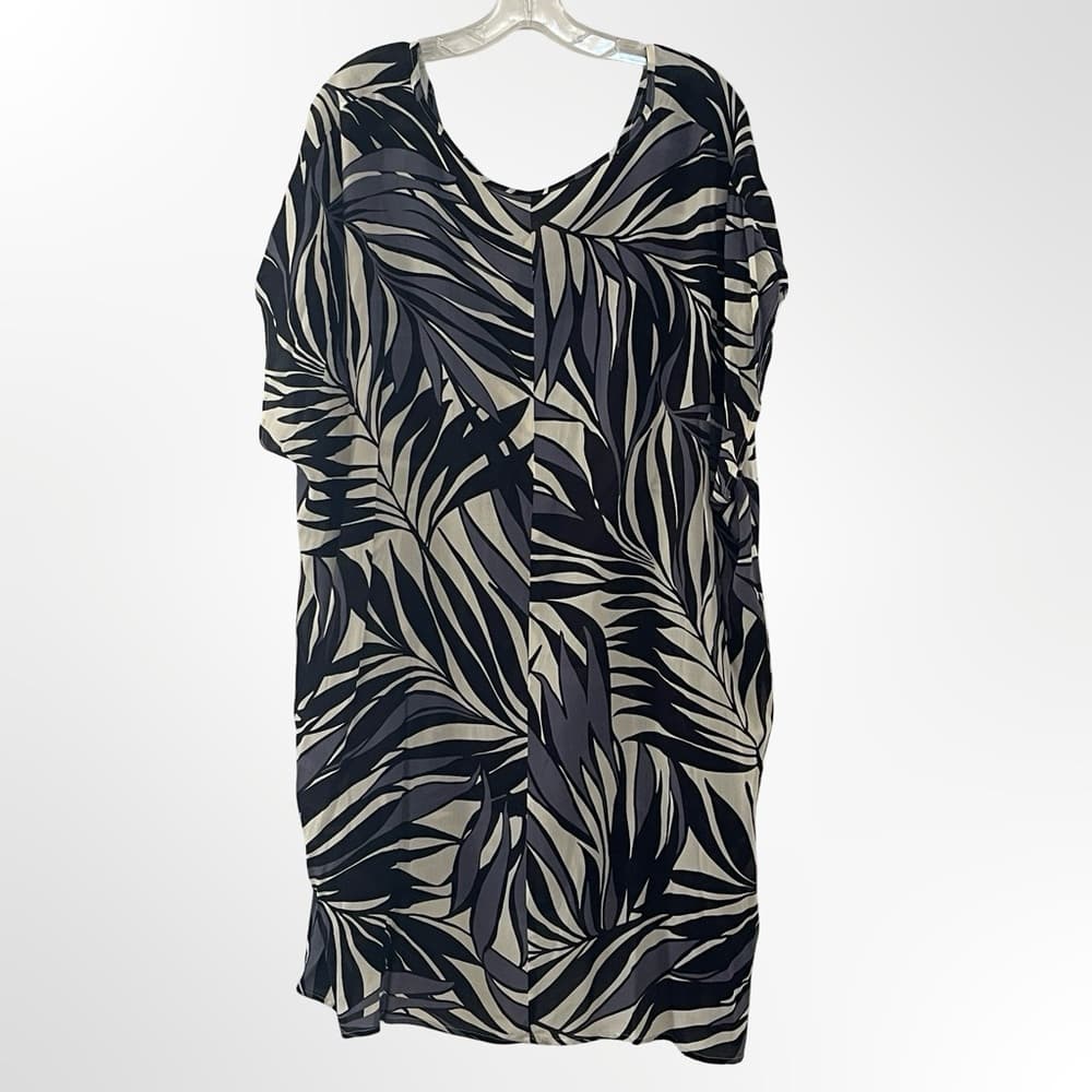 Anne Cole Black Cream Palm-Leaf Swim Coverup - Thumbnail 2
