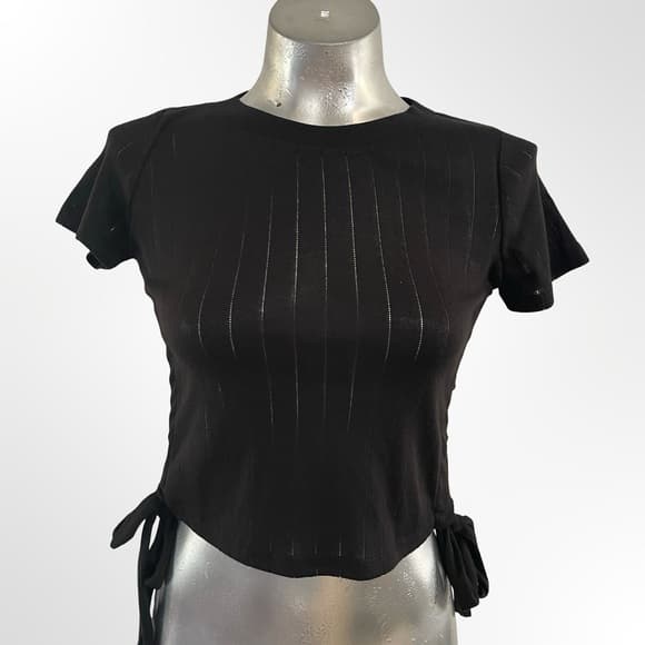 love, Fire Black Ribbed Crop Top with Tie Sides XS NWT - Thumbnail 5