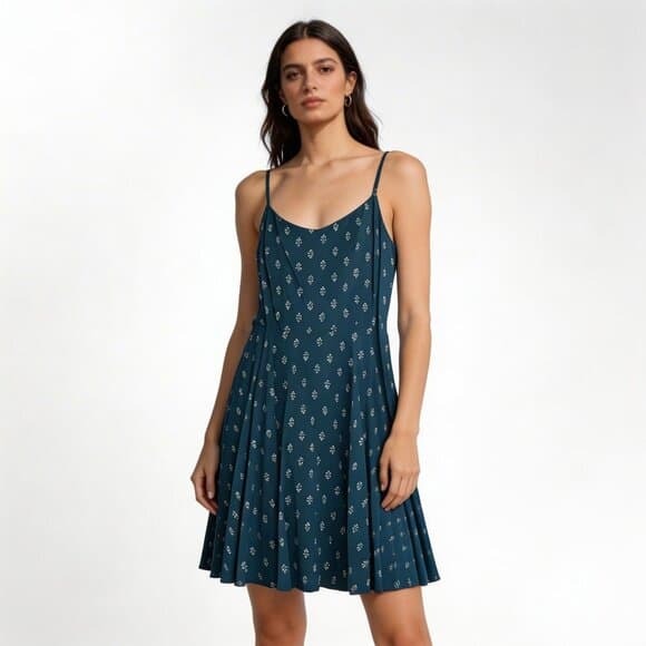 Old Navy Teal Blue Printed Smocked Top - Thumbnail 7
