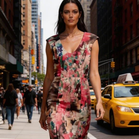 Black Halo Coral and Multicolor Abstract Midi Dress in size 2 - Thumbnail 7