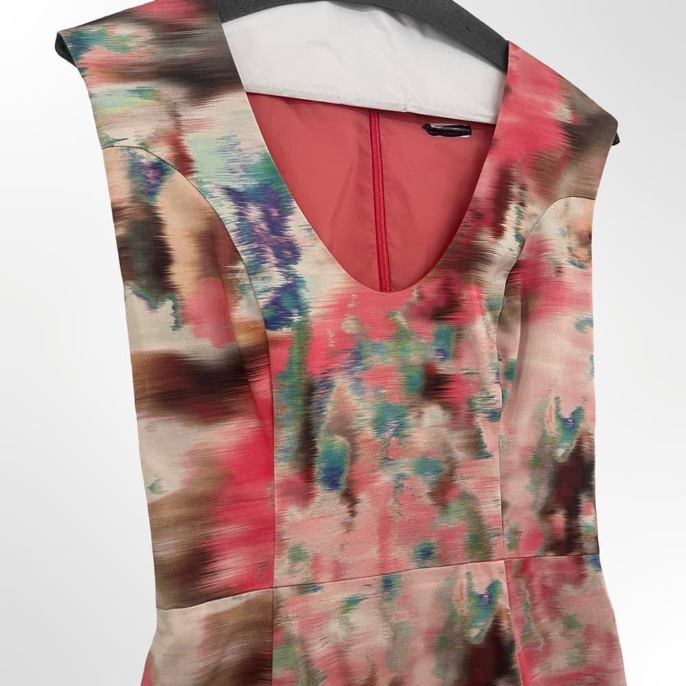 Black Halo Coral and Multicolor Abstract Midi Dress in size 2 - Thumbnail 2
