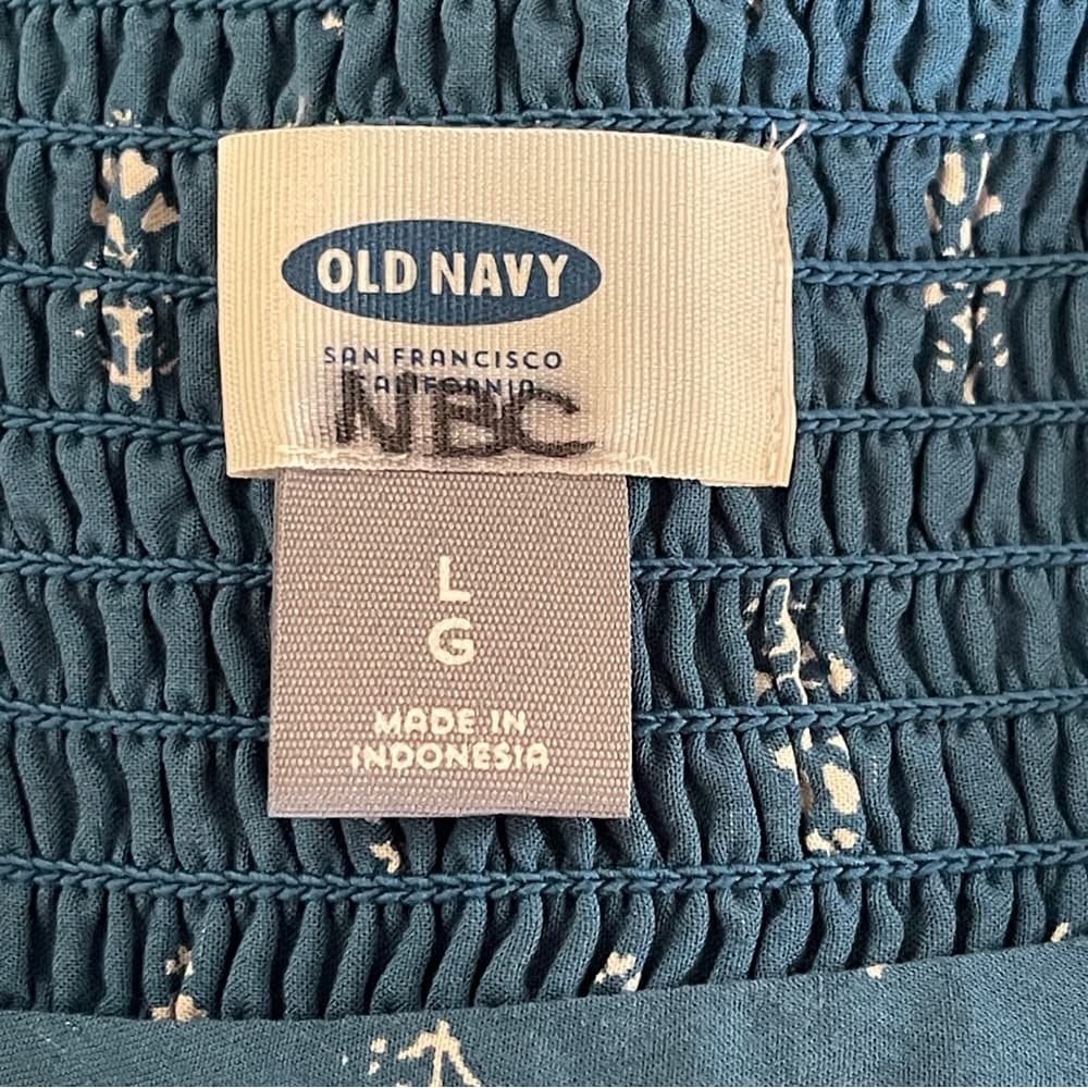 Old Navy Teal Blue Printed Smocked Top - Thumbnail 4