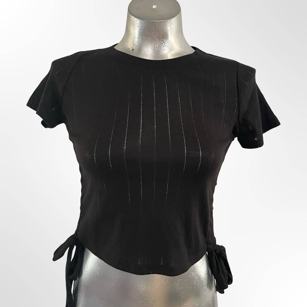 love, Fire Black Ribbed Crop Top with Tie Sides XS NWT - Thumbnail 4